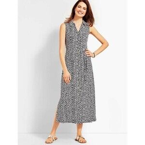 Talbots Petites SP Sleeveless Cheetah Print Midi Shirtdress Black White No Belt